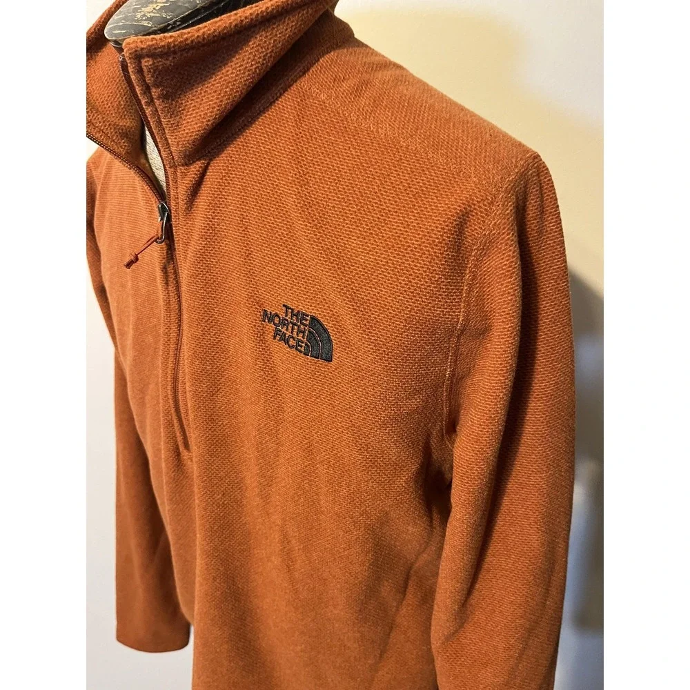 The North Face Pullover Mens Large Orange Fleece 1/4 Zip Stand Collar Hiking‎